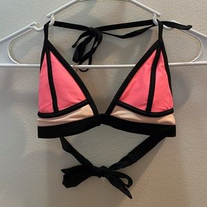 Color Block Neon Pink Bikini Bathing Suit Top